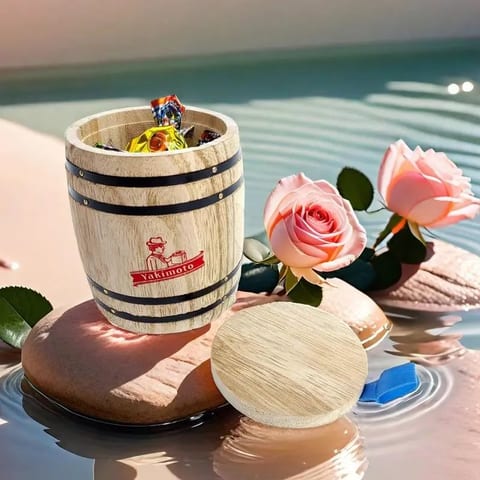 Yakimoto Retro Wine Barrel Shaped Storage Jar for Candy Cookies Flour Food