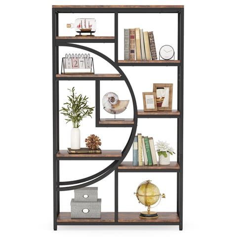 Tribesigns 5 Tiers Open Farmhouse Book Shelf Wood Metal Display Rack High
