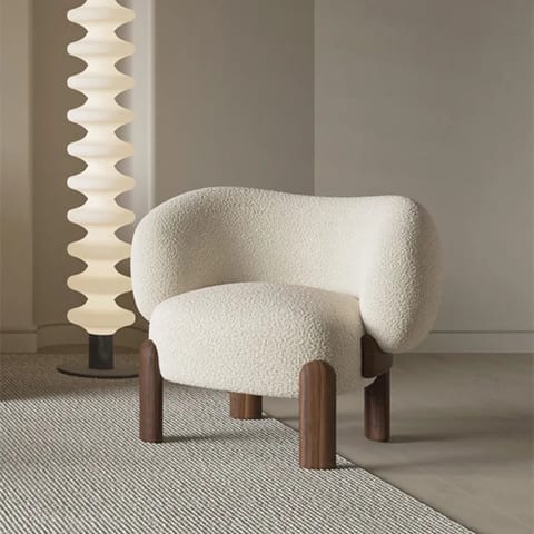 Nordic Boucle Fabric Beige Living Room Chair Accent Sofa Single Armchair