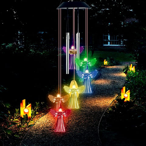 Angel Solar Wind Chime Solar Powered LED Light Changing Color Wind Chimes