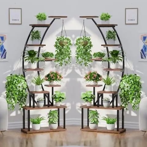 Vintage Metal Plant Stand Shelf for Grow Light for Indoor Plants Black Corner