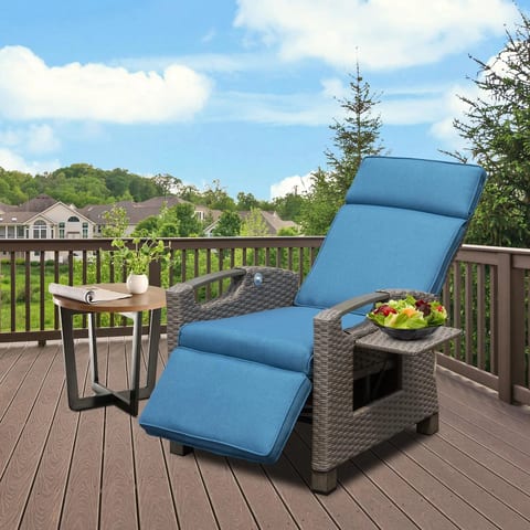 Adjustable Angle Thickness Cushions Reclining Lounge Chair Outdoor Hand-Woven
