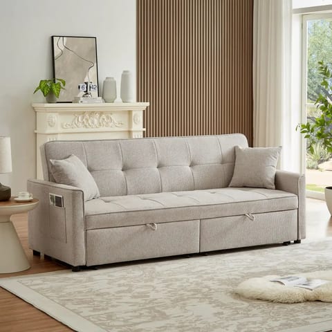 3 in 1 Convertible Sleeper Sofa Bed, Modern Fabric Loveseat Couch Pullout Bed