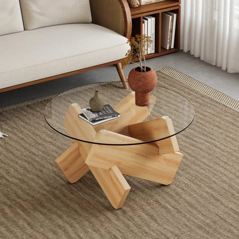 Circular Glass Coffee Table, 33.4-inch Modern and Distinctive Design Tea Table.