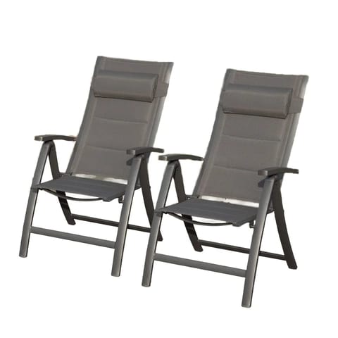 2 Pcs Outdoor Adjustable High Backrest Padded Textilene Fabric Portable Patio