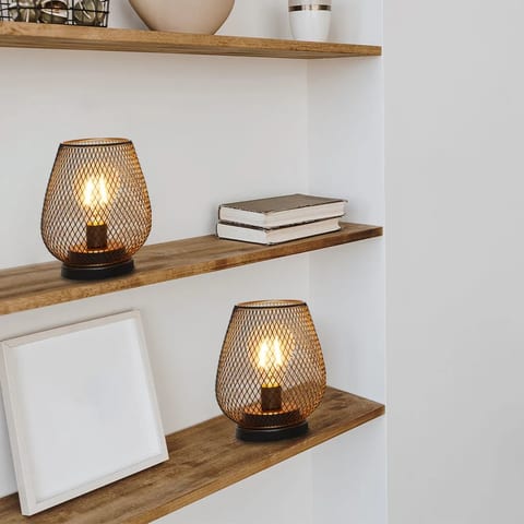 Set of 4 Battery Operated Lamp LED Table Lamp Metal Cage Cordless Lamps with