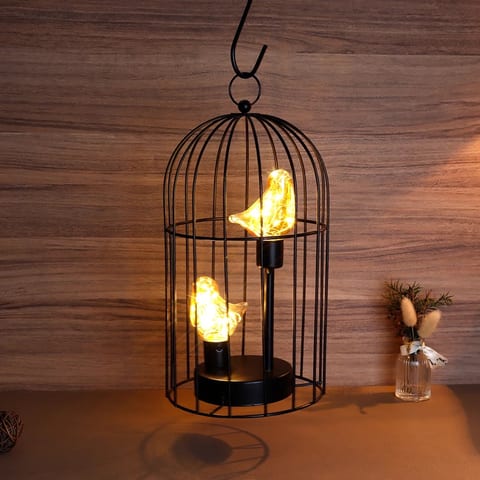 Birdcage Shape Table Lamp Cordless Battery Lamp Nordic Brown Decorative Indoor