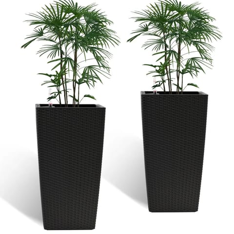 Square Planter for Indoor or Outdoor Use, 22-Inch High Faux Rattan Design