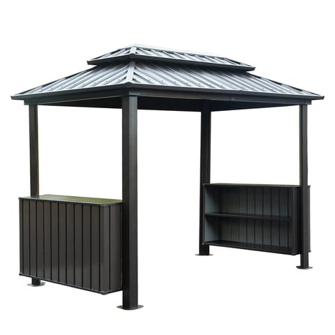 [ ] 6x10FT Hardtop Patio Grill Canopy With 2 Storage Cabinets and Ceiling Hooks