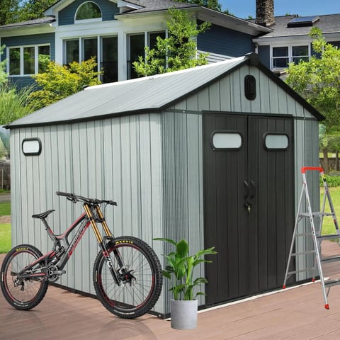 Outdoor Resin Storage Shed Lockable Door Waterproof Plastic Garden Tool Shed