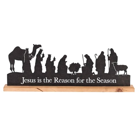 TD Christmas Decorations Nativity Holy Family Silhouette WoodBase