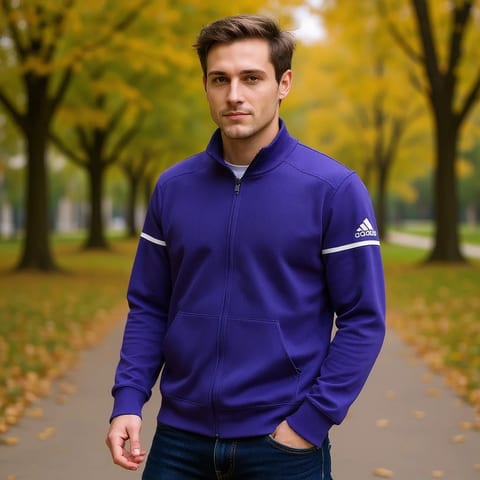 Adidas Men's Reversible Zip-up Jacket Purple White College Style Plain Dyed