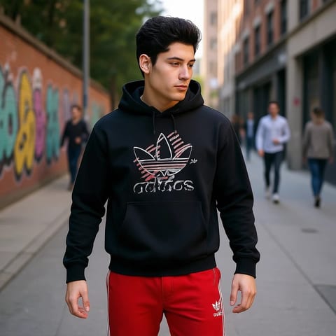 Adidas Originals Adi Sketch Trefoil Hoodie Men Black Regular Fit Streetwear