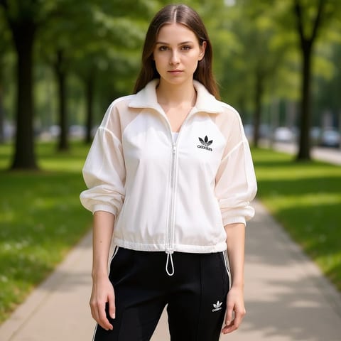 Adidas Originals Reversible Half Zip Women's Satin Jacket Size L White Front