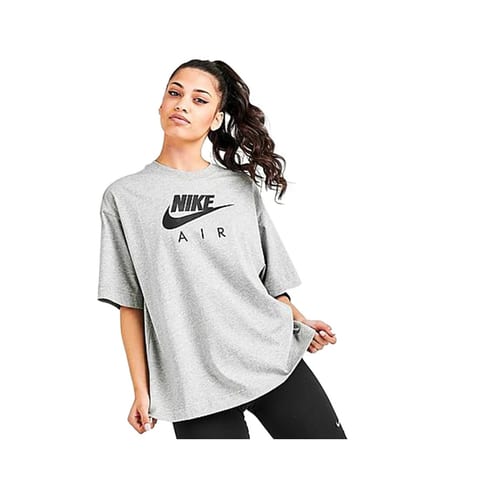 For Women's Active Sportswear Air Cotton Logo S-Size Tees Grey/Black Autumn