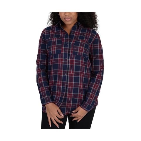 For Women's Autumn Woven Flannel Checkered Simple Loose Fit Embroidered Logo