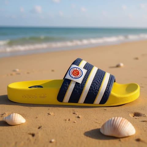 For Men's Adilette GW9714 Yellow Navy Striped EVA Slide Sandals Summer Casual