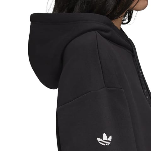 Adidas Originals Women's Black Repeat Trefoil Hoodie BF Po Crop Top in XL High