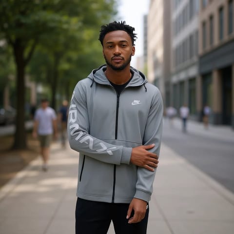Nike Men's Sportswear Half-Zip Hooded Jacket Grey Polyester Fleece Breathable
