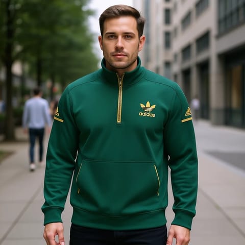 Adidas Men's Half Zip Jacket Green Gold Patchwork Water Proof Streetwear Autumn