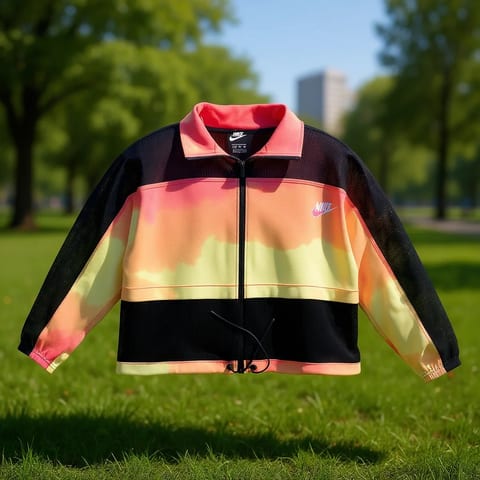Nike Women's Sportswear Mesh Tie Dye Jacket Short Length Zipper Front Logo