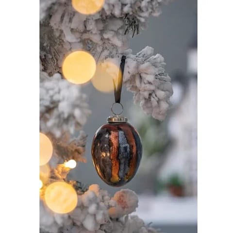 Set 6 FCJ 3x3x4.3 Egg-Shaped Glass Christmas Ball Ornaments Holiday Party