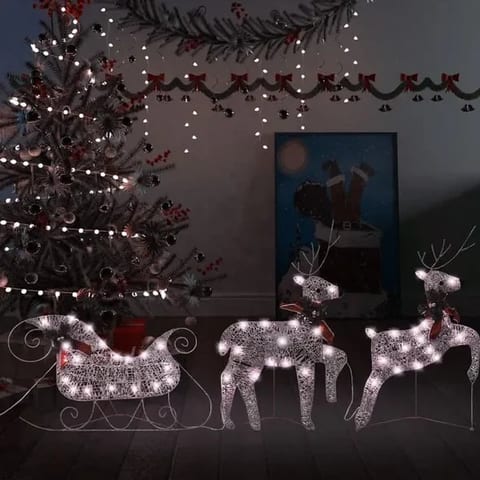 Outdoor Gold FCJ Christmas Decoration 60 LEDs Reindeer & Sleigh