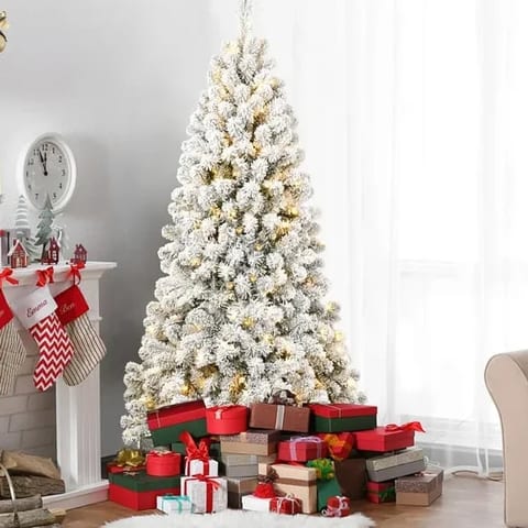 6ft Pre-lit Flocked Artificial Christmas Tree Environmentally Friendly