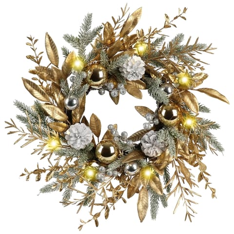 20 Inch Handmade PVC Christmas Wreath with Warm Lights Pinecone Door Decoration