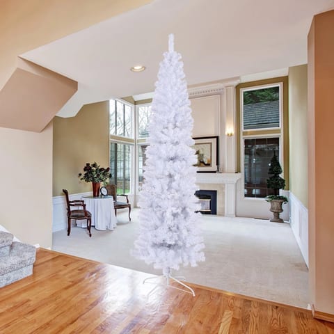 7.5 Feet White Slender Mini Artificial Christmas Tree Luxury Hinged Pre-Lit