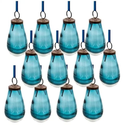 Set 12 Luster Tear Drop Ornaments 2x2x3.7 Inch Glass Decorative Hanging