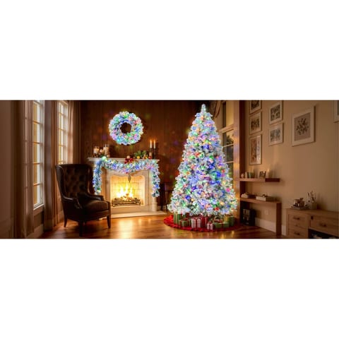 6 Feet Artificial Hinged Christmas Tree Snow Covered Base Pre-Installed LED