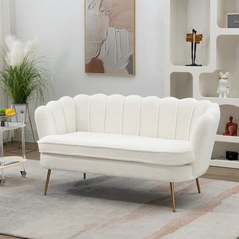 M Modern Chenille Loveseat Small Sofa Mini Room Couch Two-Seater Sofa with Gold