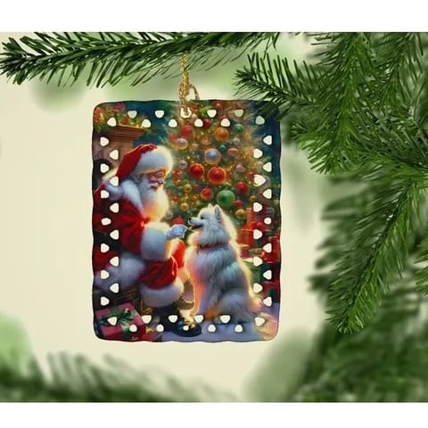 FCJ American Eskimos and Santa Claus Porcelain Christmas Tree Hanging