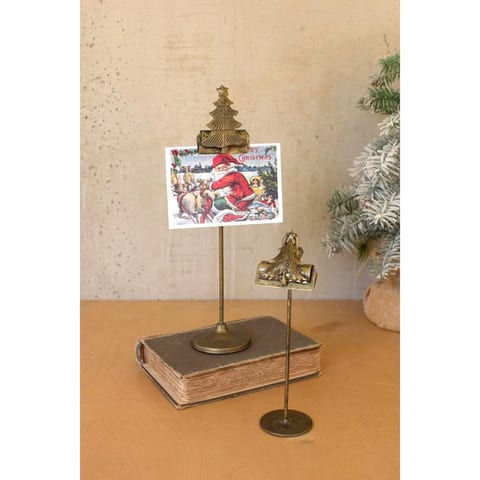 Set of Two Christmas Tree Card Clips with Stands for Holiday Decorations