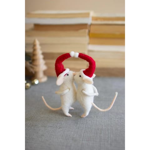 TD Eco-Friendly Reusable Kissing Christmas Mice Soft Felt Tree Heart-Shaped