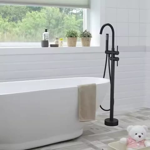 FLG Brass Mounted Freestanding Bath Shower Mixer Floor Stand Tub Filler Shower