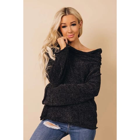 TD Carli Women's Casual Knit Sweater Breathable Off-The-Shoulder Bow Collar