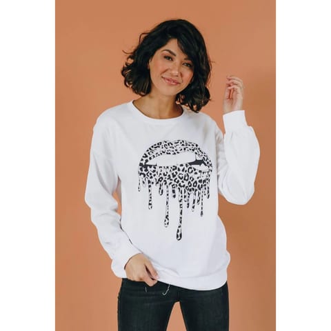 TD Women's Pullover Sweater with Drip Drop Lips Design