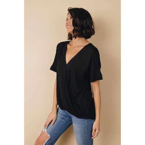 TD Lior Solid Pattern Drape Knit Top Breathable Casual Vintage Style for Spring