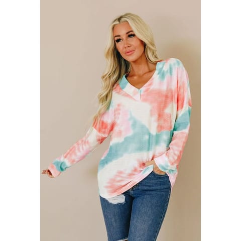 TD Women's All You Need Is Love Tie Dye Thermal Knit Top
