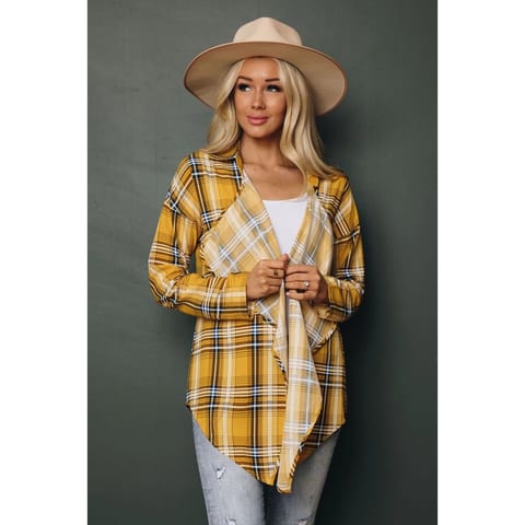 TD Littletown Plaid Cardigan Casual Print Cashmere Acrylic Long Short Clothing
