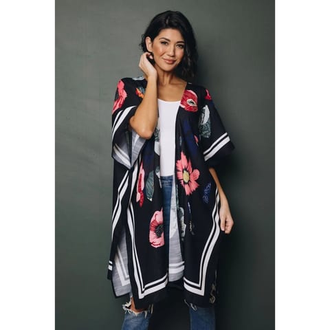 TD Kristen Floral Waterfall Cardigan Autumn Short-Length Jacquard with Button