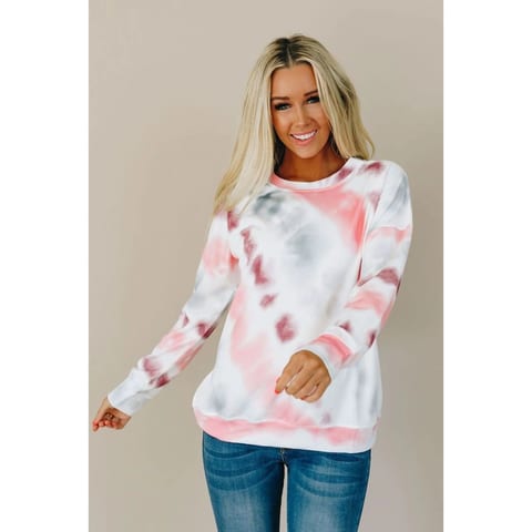 TD Magic Women's Crewneck Sweater Breathable Tie Dye Print Fashionable Bow