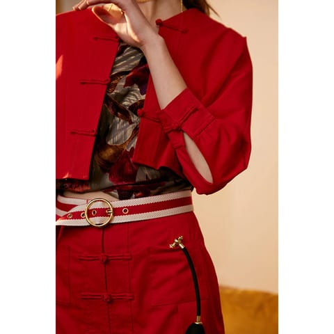 Autumn Cropped Frog Buttons Jacket Red Rimless TD Reversible Quilted PU Leather
