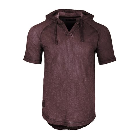 TD ZIMEGO Zipper-Up Raglan Henley Vintage French Terry Cotton Hooded Garment