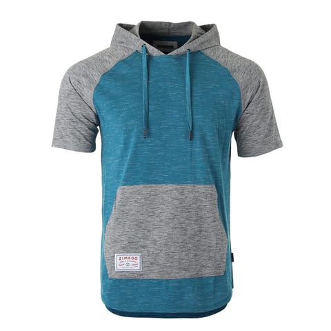 TD ZIMEGO Men's Short Sleeve Raglan Hoodie Bottom Semi Longline T-Shirt