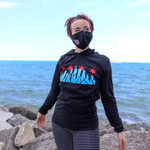 TD Chicago Skyline Hooded Long Sleeve Zipper-Up Streetwear 3D Embroidered Solid