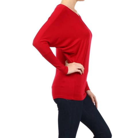 TD Women's Lightweight Dolman Tunic Top with Long Sleeves Basic Red Knit Top