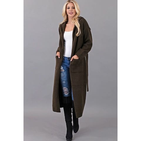 TD Baily Cardigan Casual Wool Pocket Trim Hooded Long Sweater Print Solid and